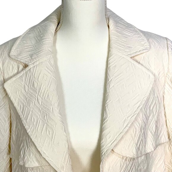Womens Classic Textured Cream Blazer 8 Diamond Quilted Open Front 3/4 Sleeves - Picture 3 of 10